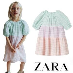 NWT Zara Kids Pastel Gingham Tiered Dress 5/6